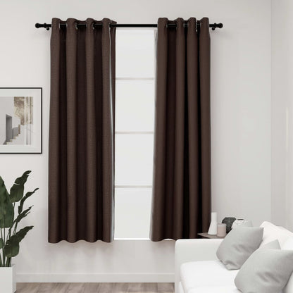 Cortinas opacas con ojales aspecto lino 2 piezas gris topo 140x175cm