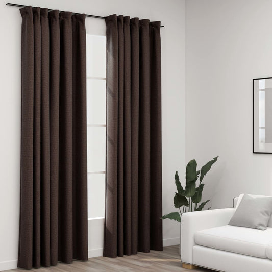 Verdunkelungsvorhänge Haken Leinenoptik 2 Stk. Taupe 140x245 cm