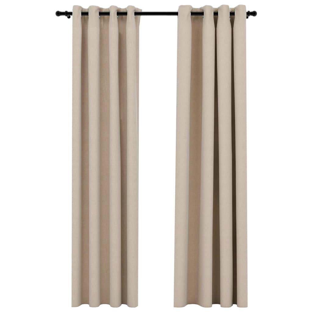 Rideaux occultants oeillets aspect lin 2 pièces beige 140x245 cm