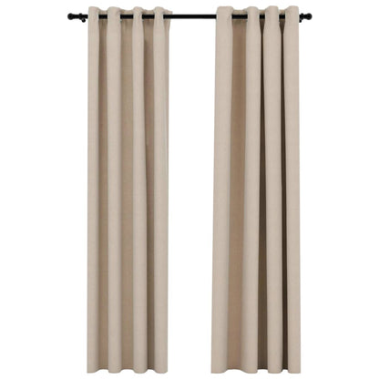 Rideaux occultants oeillets aspect lin 2 pièces beige 140x245 cm