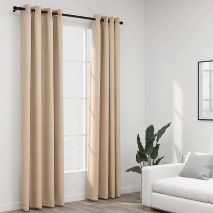 Rideaux occultants oeillets aspect lin 2 pièces beige 140x245 cm