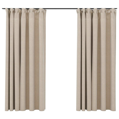 Verdunkelungsvorhänge 2 Stk. Haken Leinenoptik Beige 140x175 cm