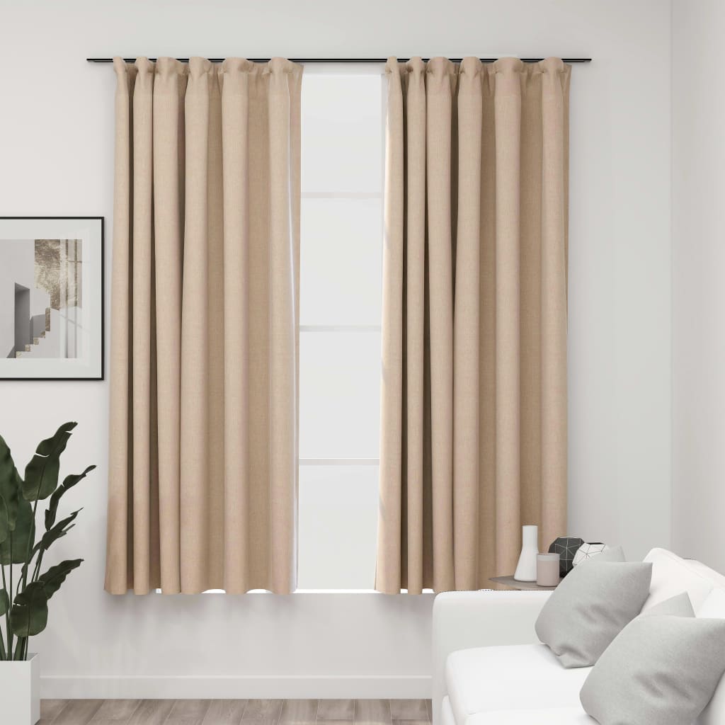 Verdunkelungsvorhänge 2 Stk. Haken Leinenoptik Beige 140x175 cm