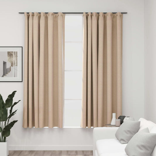 Verdunkelungsvorhänge 2 Stk. Haken Leinenoptik Beige 140x175 cm