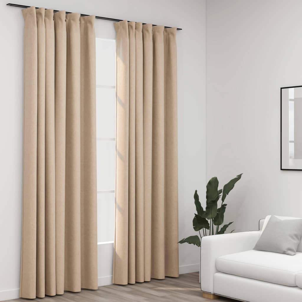 Verdunkelungsvorhänge Haken Leinenoptik 2 Stk. Beige 140x245 cm