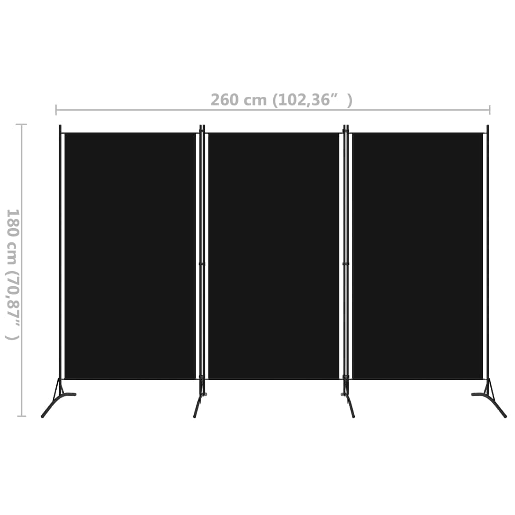 3-tlg. Raumteiler Schwarz 260x180 cm