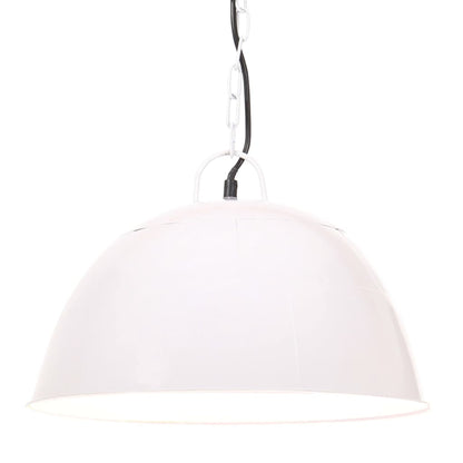 Lampe suspendue style industriel vintage 25 W blanche ronde 41 cm E27