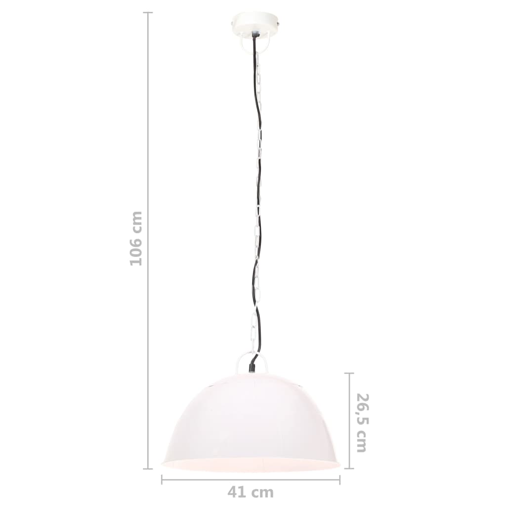 Lampe suspendue style industriel vintage 25 W blanche ronde 41 cm E27