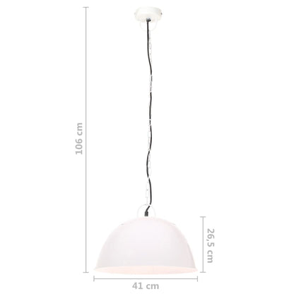 Lampe suspendue style industriel vintage 25 W blanche ronde 41 cm E27