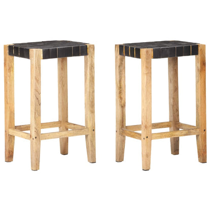 Tabourets de bar 2 pcs. Cuir véritable noir 75 cm