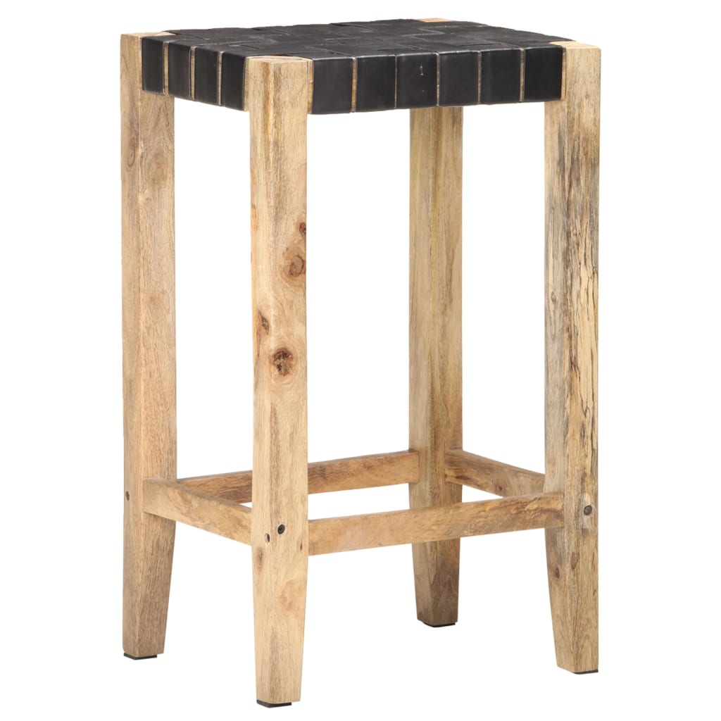 Tabourets de bar 2 pcs. Cuir véritable noir 75 cm