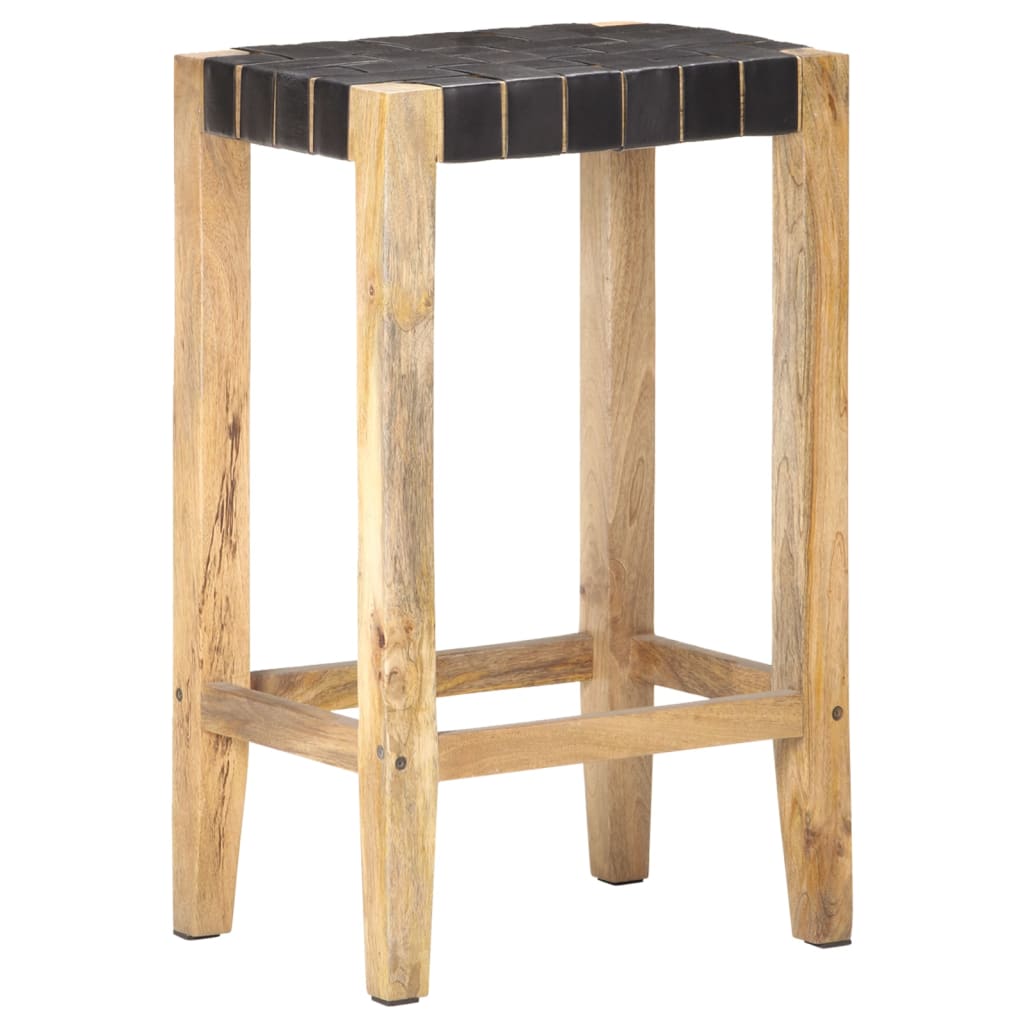 Tabourets de bar 2 pcs. Cuir véritable noir 75 cm