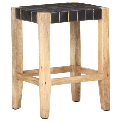 Barhocker 2 Stk. Schwarz Echtleder Massivholz Mango 46x36x60 cm