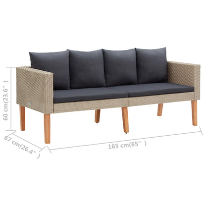 2-Sitzer-Gartensofa mit Auflagen Poly Rattan Beige