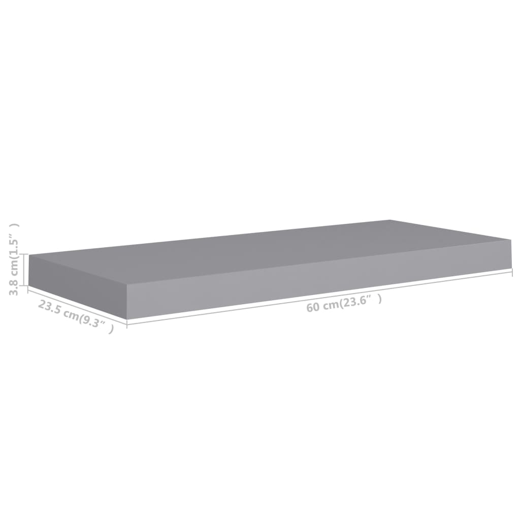 Estantes flotantes de pared 2uds MDF gris 60x23,5x3,8cm