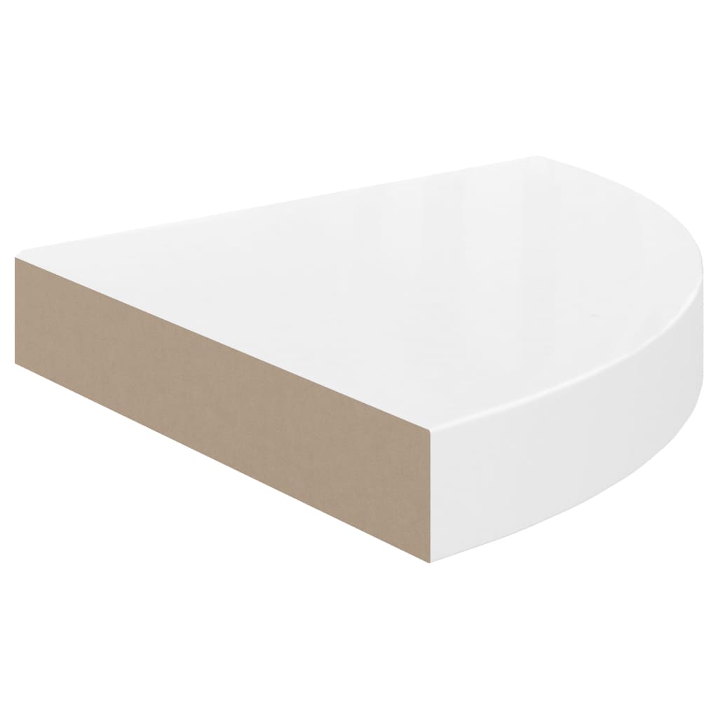 Estante flotante de esquina de MDF blanco brillante 25x25x3,8 cm