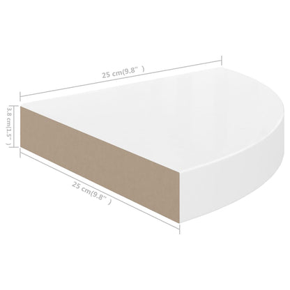 Estante flotante de esquina de MDF blanco brillante 25x25x3,8 cm