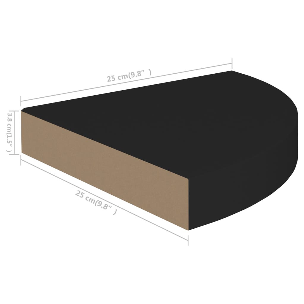 Eck-Schweberegale 2 Stk. Schwarz 25x25x3,8 cm MDF