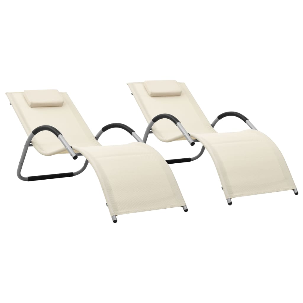 Chaises longues Textilène 2 pcs. Crème et gris