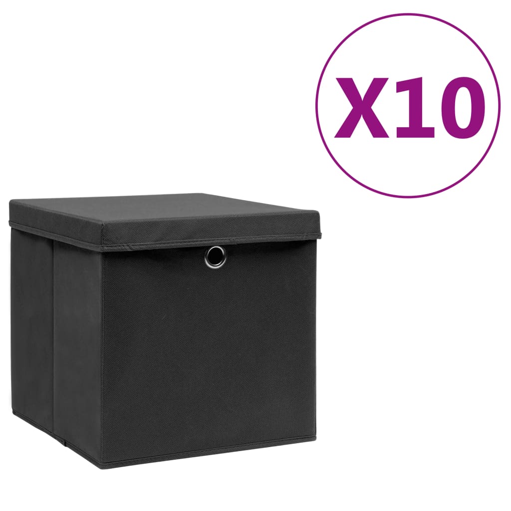 Cajas de almacenamiento con tapa 10 piezas 28x28x28 cm negro