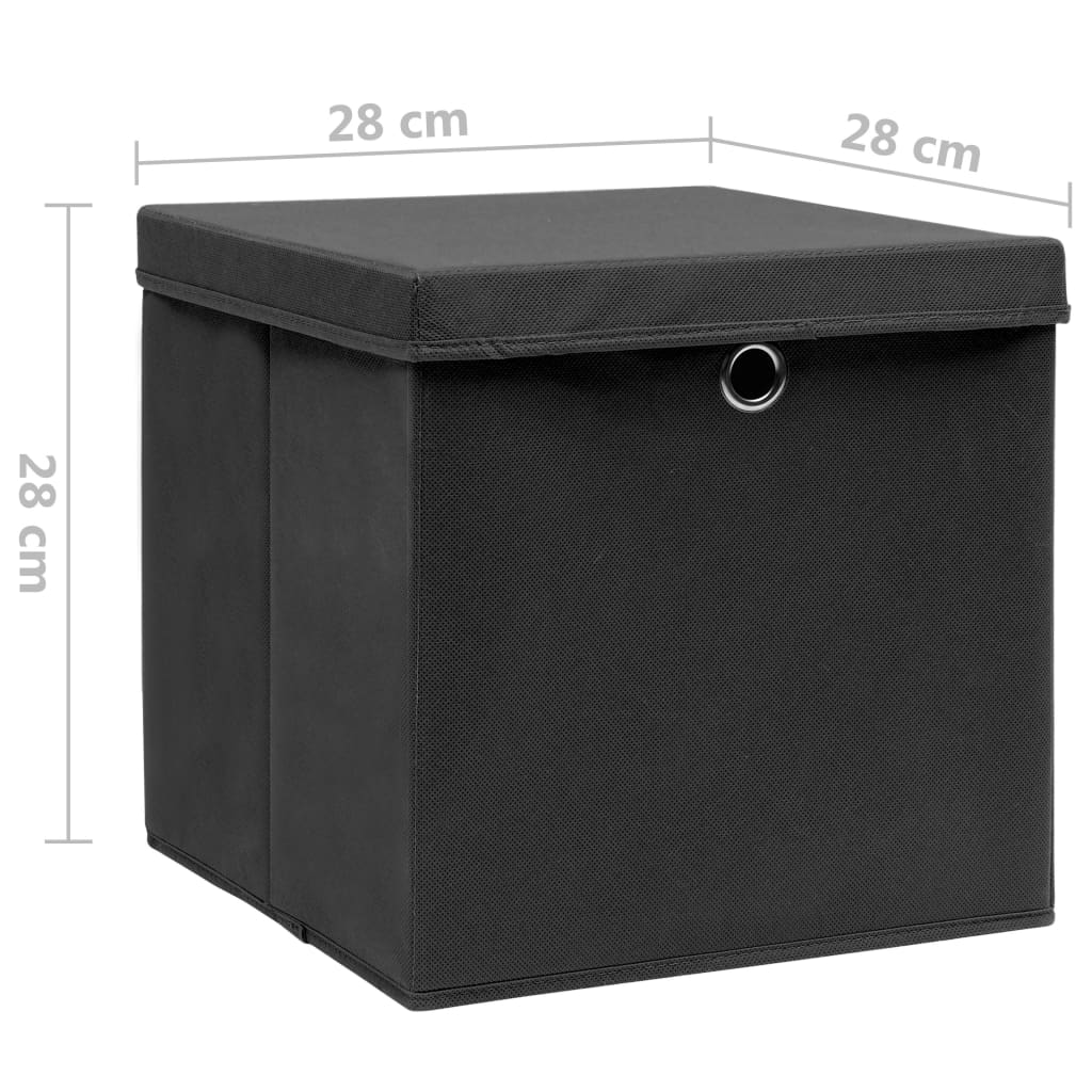 Cajas de almacenamiento con tapa 10 piezas 28x28x28 cm negro