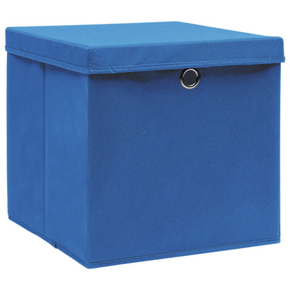 Boîtes de rangement avec couvercles 10 pièces 28x28x28 cm bleu