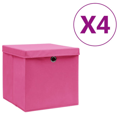 Cajas de almacenamiento con tapa 4 uds. 28x28x28 cm rosa