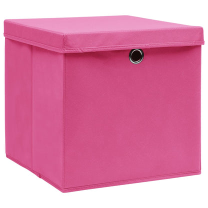 Cajas de almacenamiento con tapa 4 uds. 28x28x28 cm rosa