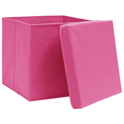 Cajas de almacenamiento con tapa 4 uds. 28x28x28 cm rosa