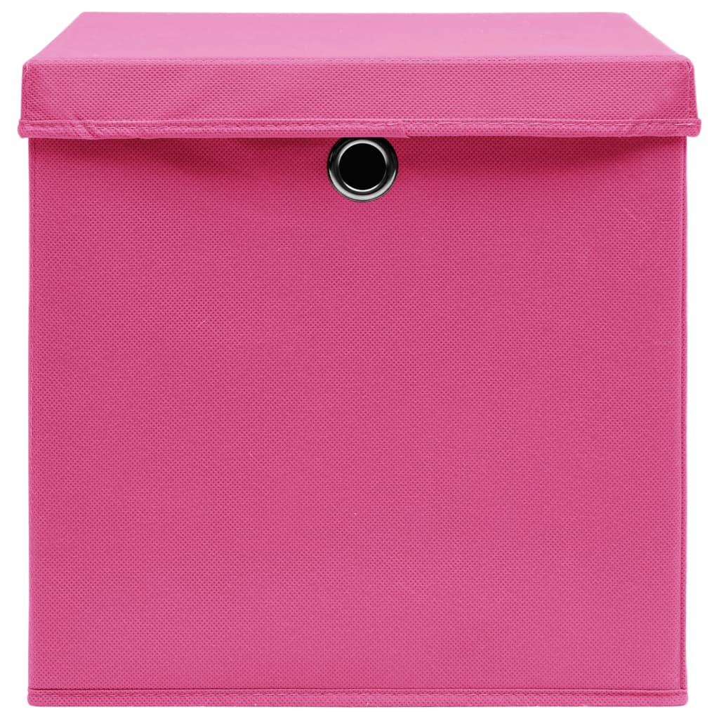 Cajas de almacenamiento con tapa 4 uds. 28x28x28 cm rosa