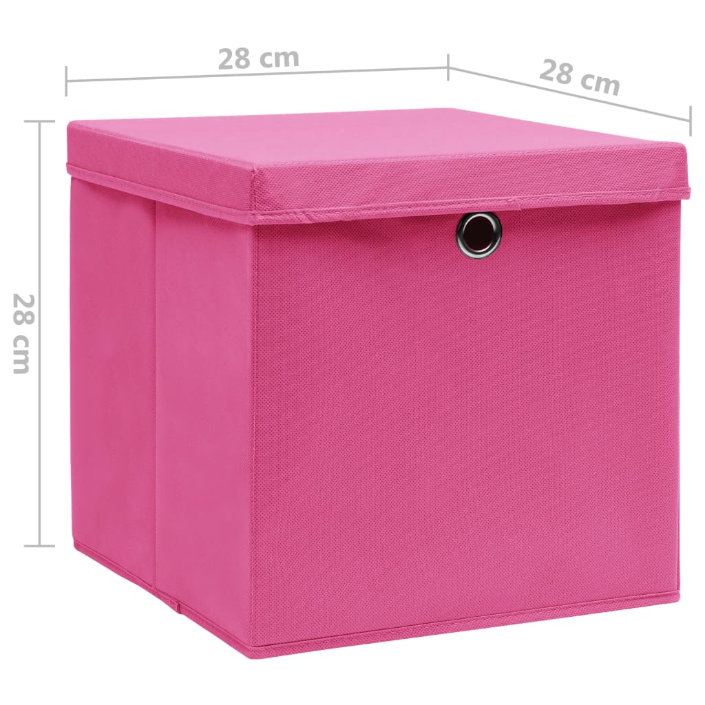 Cajas de almacenamiento con tapa 4 uds. 28x28x28 cm rosa