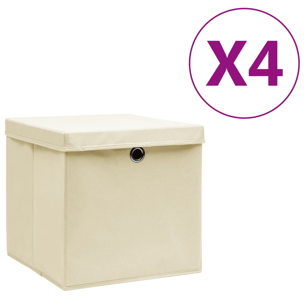 Aufbewahrungsboxen mit Deckeln 4 Stk. 28x28x28 cm Creme