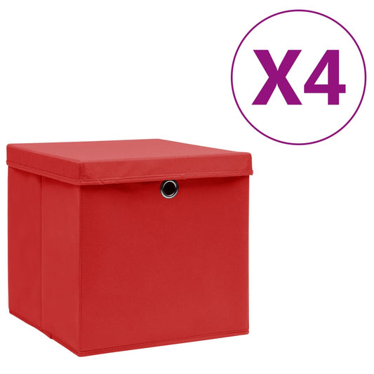 Aufbewahrungsboxen mit Deckeln 4 Stk. 28x28x28 cm Rot