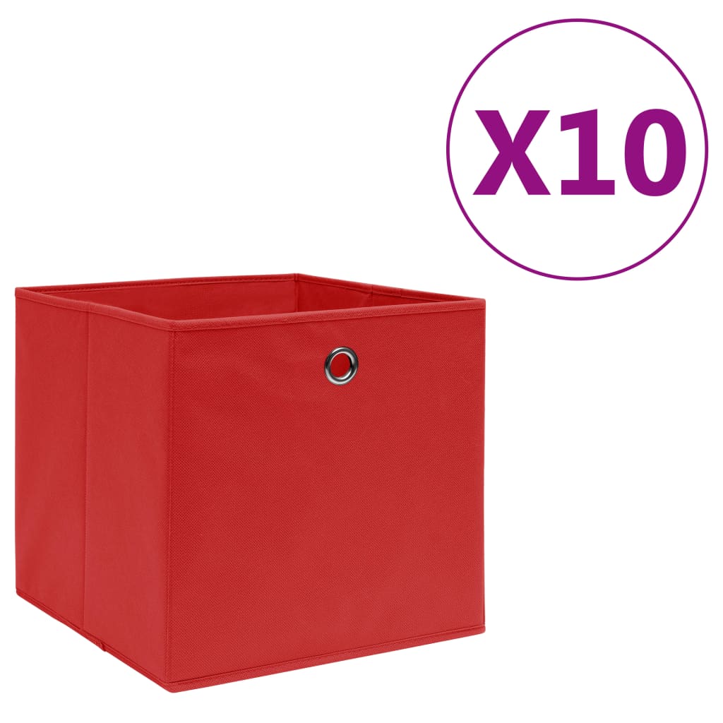 Boîtes de rangement 10 pcs Tissu non tissé 28x28x28 cm rouge