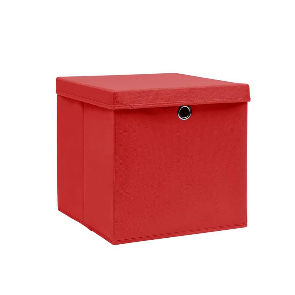 Boîtes de rangement avec couvercles 10 pièces 28x28x28 cm rouge