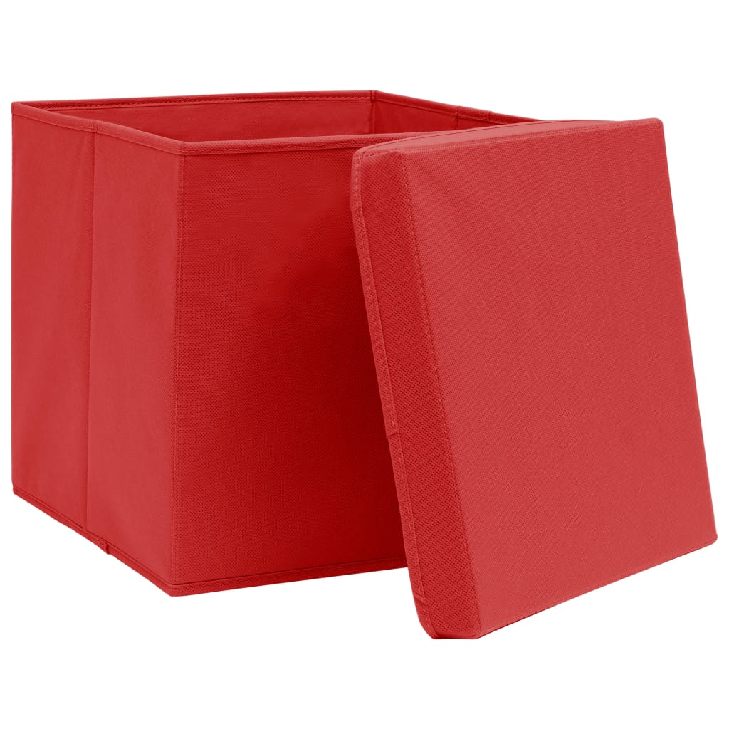 Boîtes de rangement avec couvercles 10 pièces 28x28x28 cm rouge