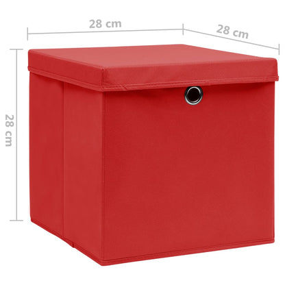 Boîtes de rangement avec couvercles 10 pièces 28x28x28 cm rouge