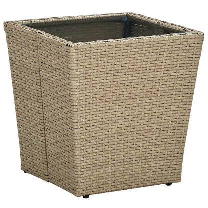 Garten-Couchtisch Beige 41,5x41,5x44 cm Poly Rattan und Hartglas