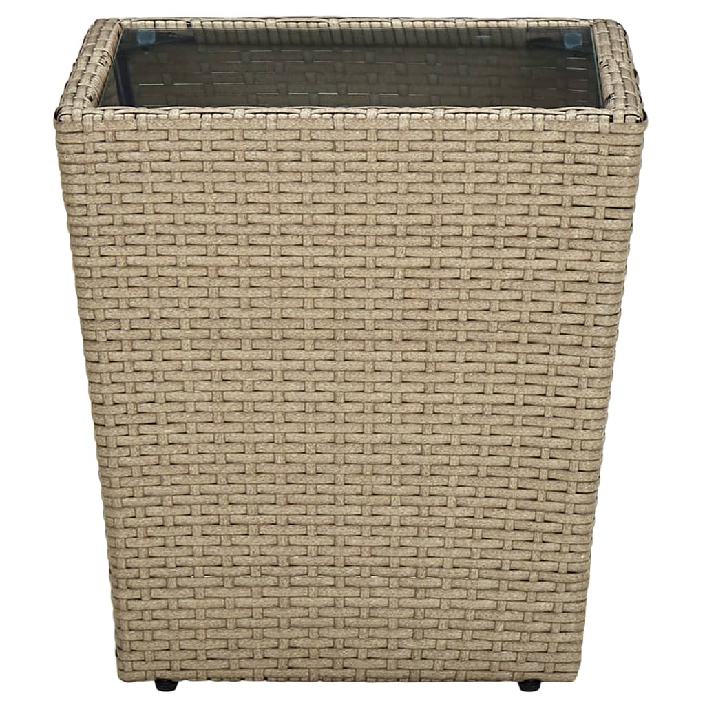 Garten-Couchtisch Beige 41,5x41,5x44 cm Poly Rattan und Hartglas