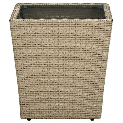 Garten-Couchtisch Beige 41,5x41,5x44 cm Poly Rattan und Hartglas