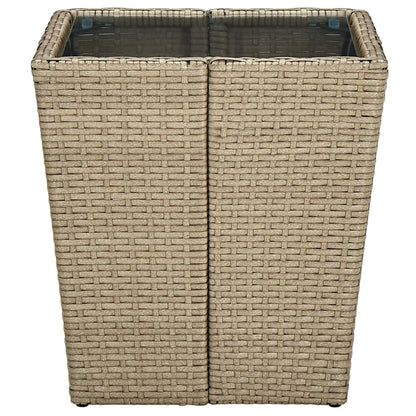 Garten-Couchtisch Beige 41,5x41,5x44 cm Poly Rattan und Hartglas