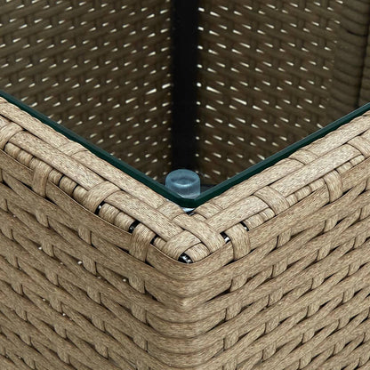 Garten-Couchtisch Beige 41,5x41,5x44 cm Poly Rattan und Hartglas