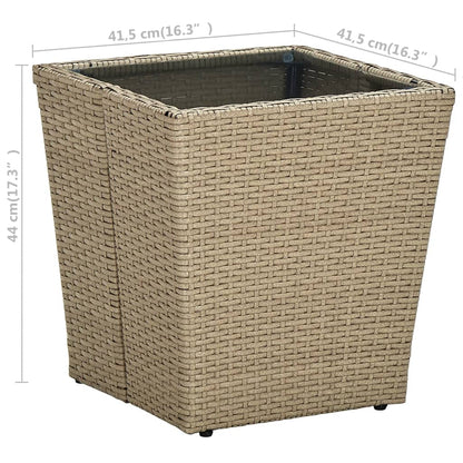 Garten-Couchtisch Beige 41,5x41,5x44 cm Poly Rattan und Hartglas