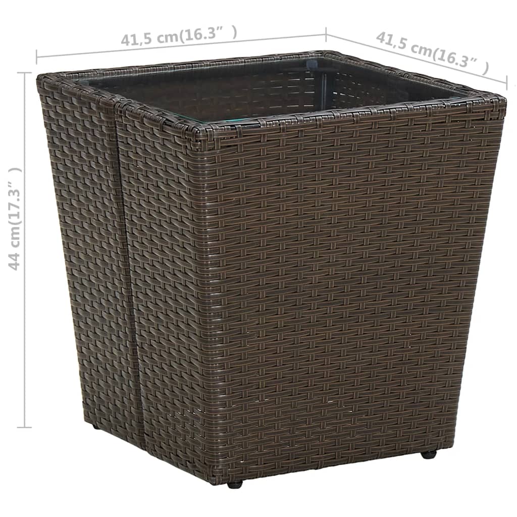 Garten-Couchtisch  Braun 41,5x41,5x44 cm Poly Rattan und Hartglas