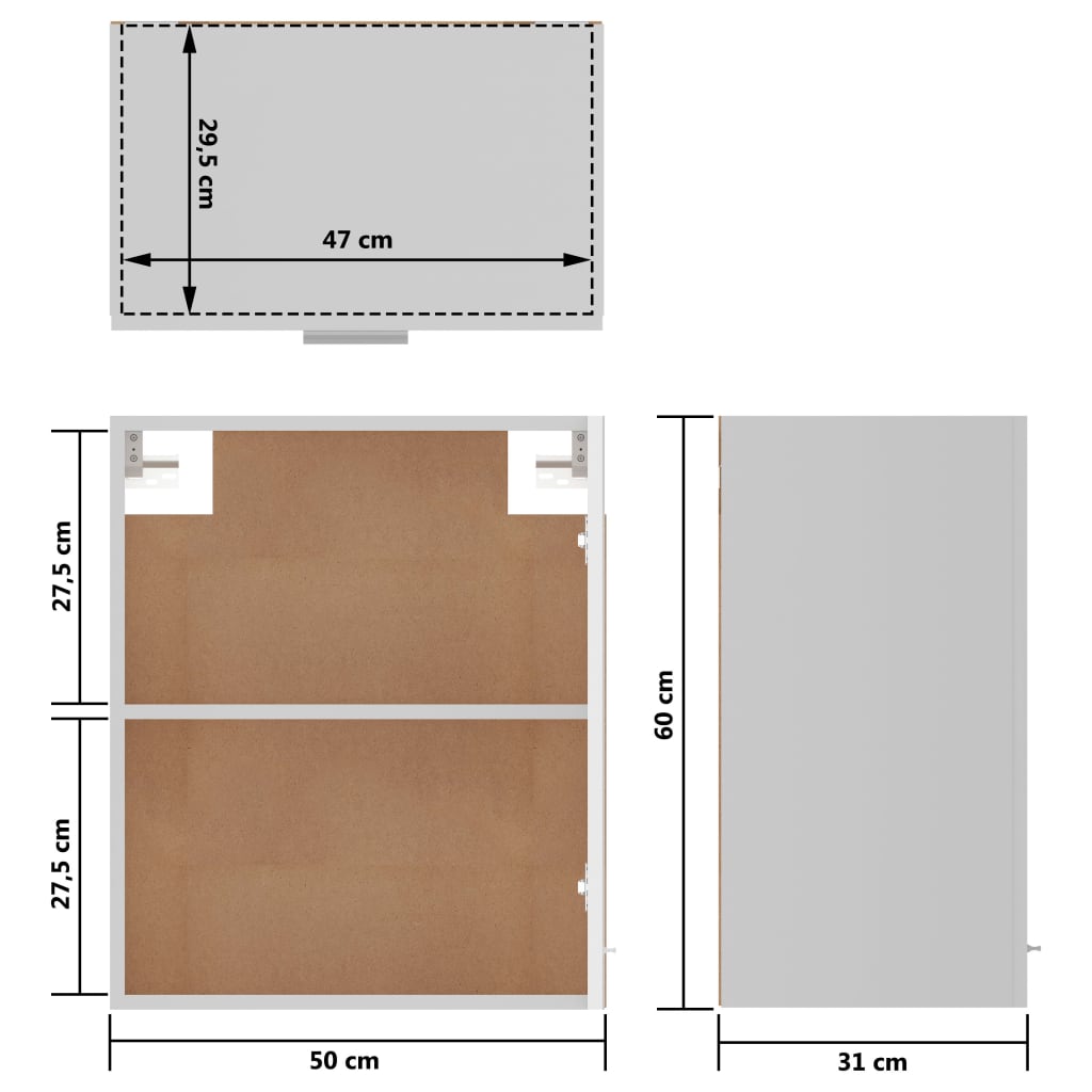 Armoire murale blanc brillant 50x31x60 cm en bois