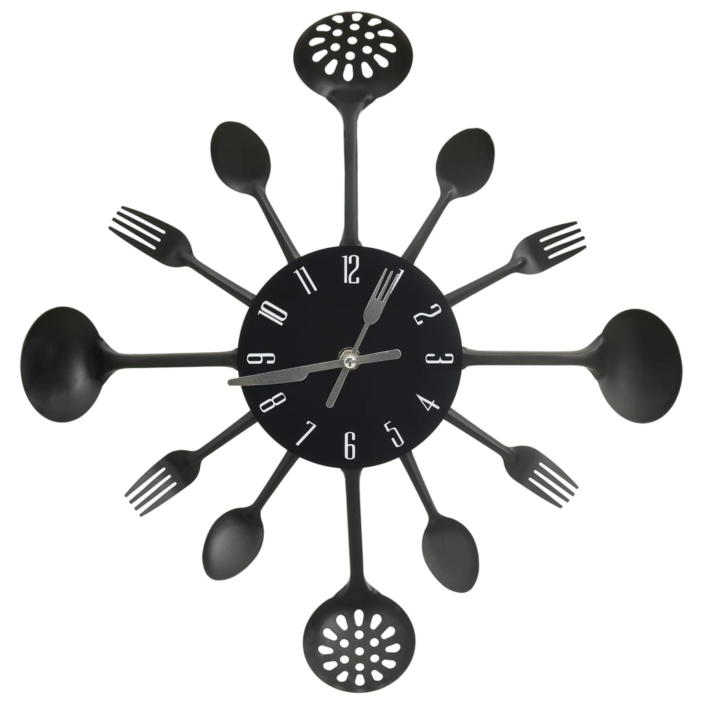 Reloj de pared con diseño cuchara y tenedor aluminio negro 40 cm