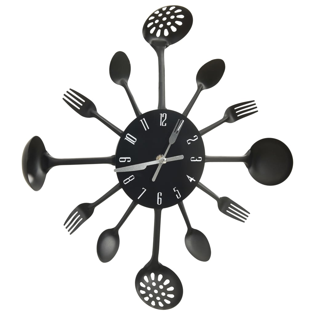 Reloj de pared con diseño cuchara y tenedor aluminio negro 40 cm