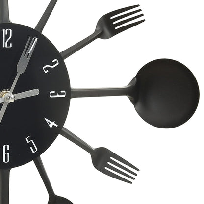 Reloj de pared con diseño cuchara y tenedor aluminio negro 40 cm