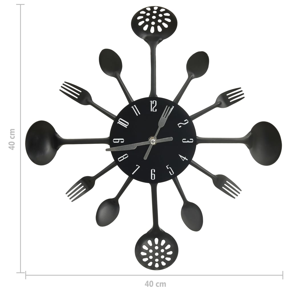 Reloj de pared con diseño cuchara y tenedor aluminio negro 40 cm