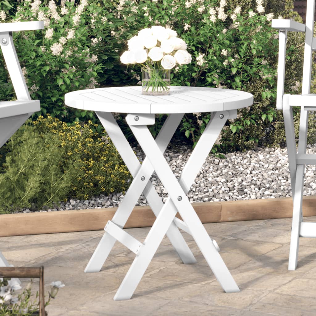 Garten-Couchtisch Klappbar Weiß Ø 46 cm Massivholz Akazie